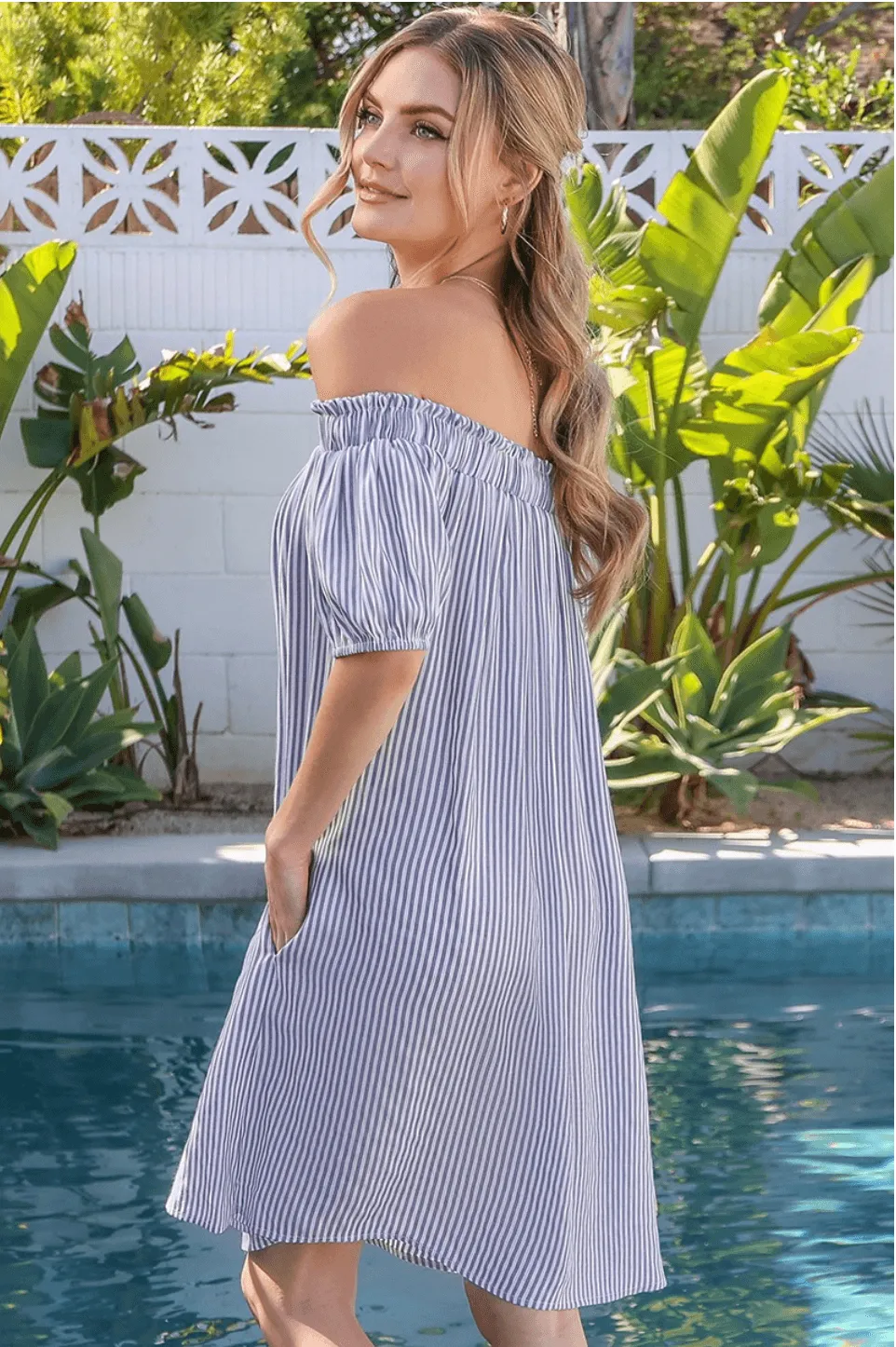 Off Shoulder Striped Dress