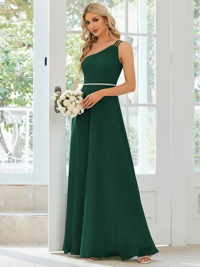 One Shoulder Beaded Chiffon Evening Dress