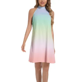 Pastel Posh Tie Back Halter Neck Flared Dress