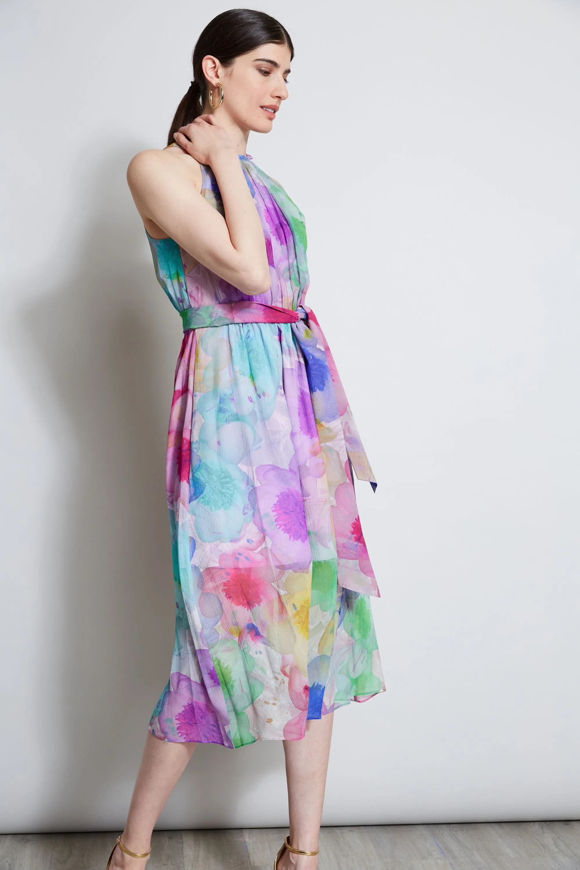 Pigment Floral Silk Chiffon Halter Dress