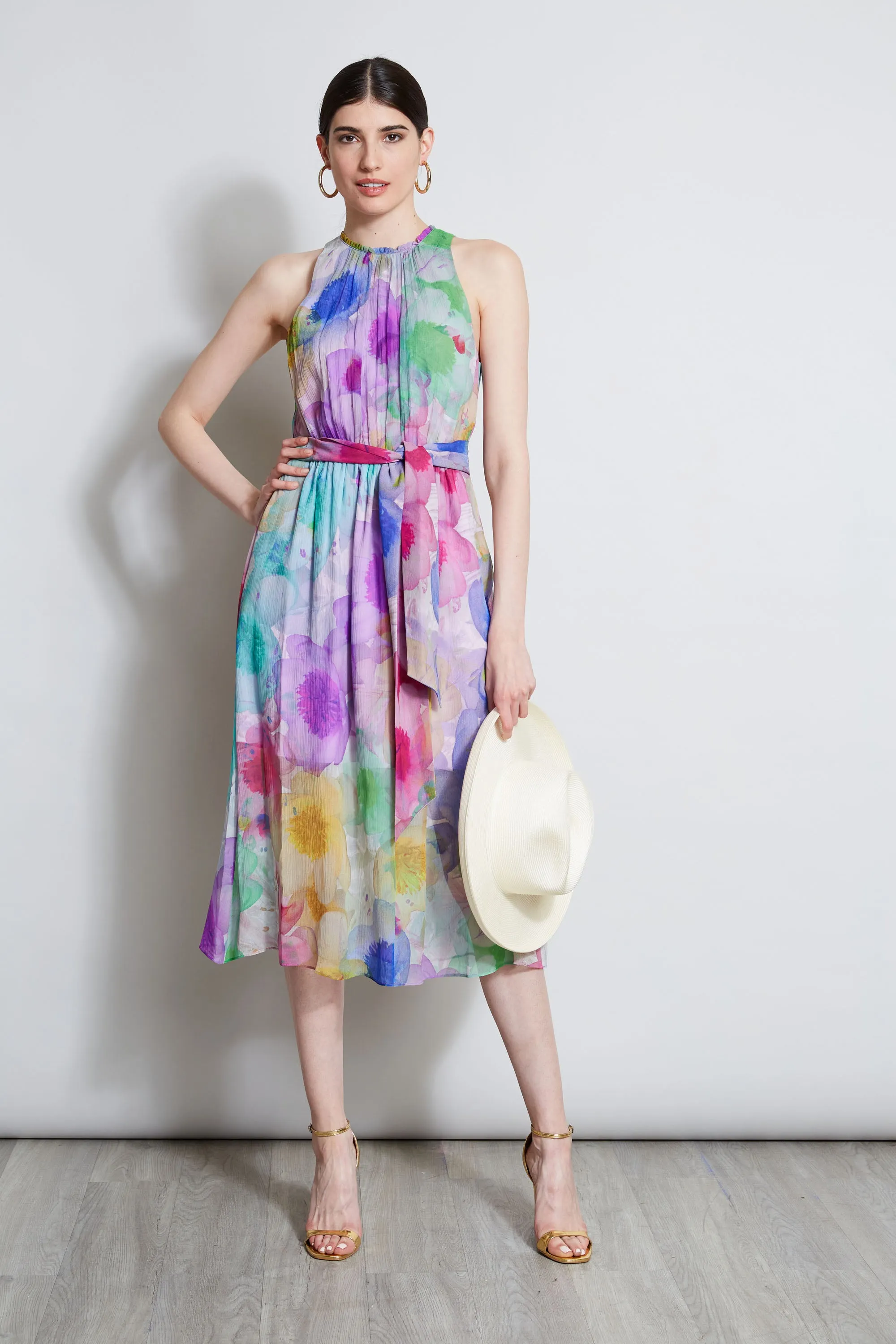 Pigment Floral Silk Chiffon Halter Dress