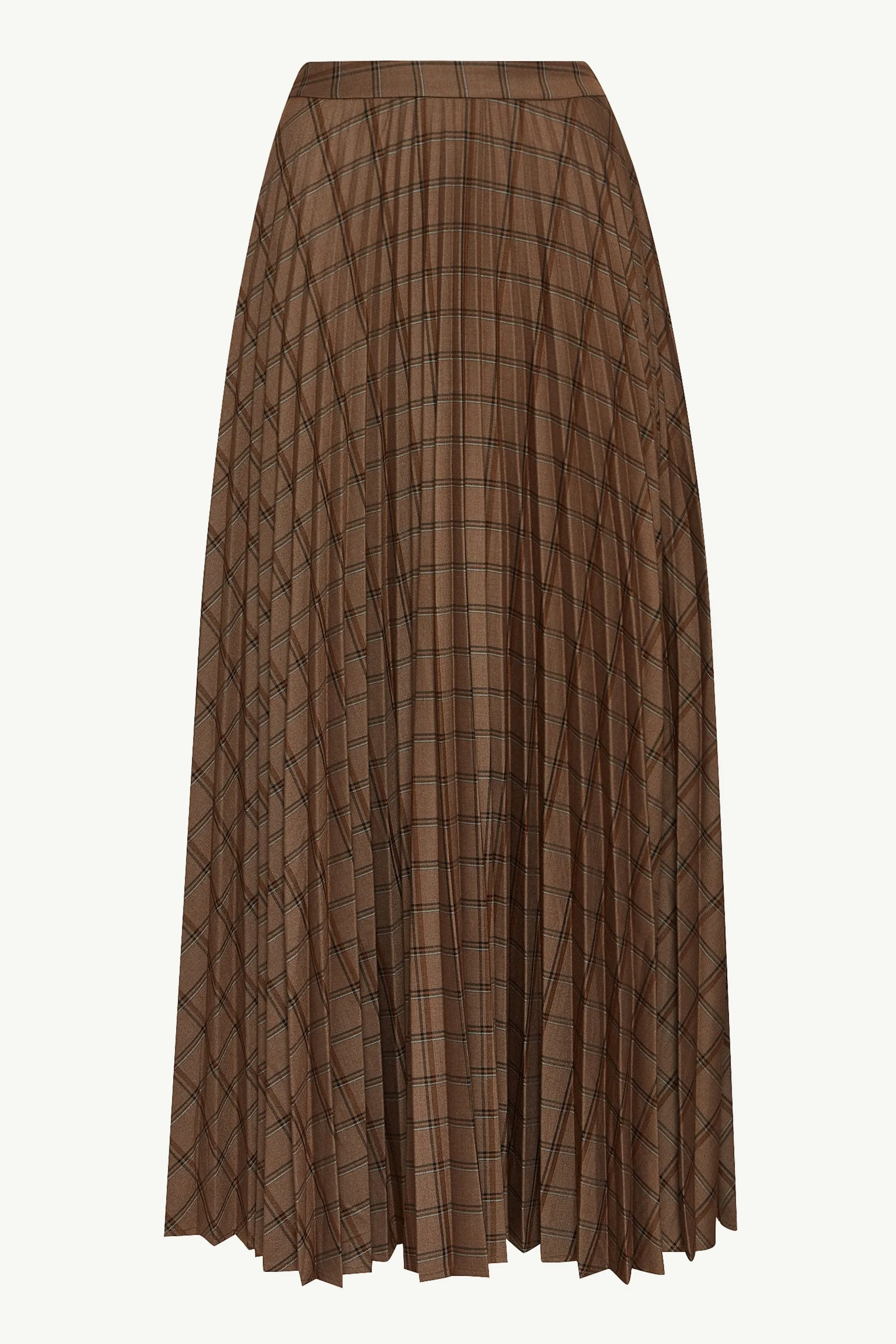 Pleated Plaid A Line Maxi Skirt - Brown