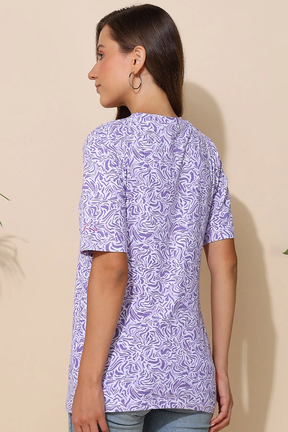 Purple All Over Printed 100% Soft Cotton Zipless Maternity Feeding Top