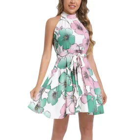 Ruffle Hem Belted Halter Dress