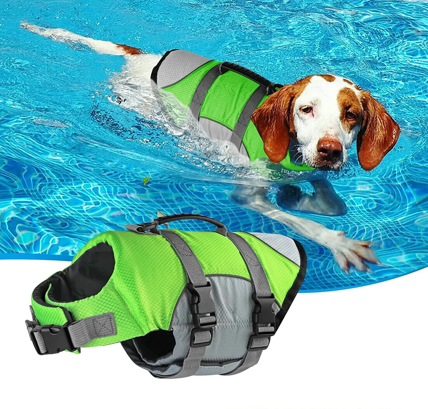 Shine Bright, Swim Safe: High-Visibility Dog Life Jacket with Rescue Handle