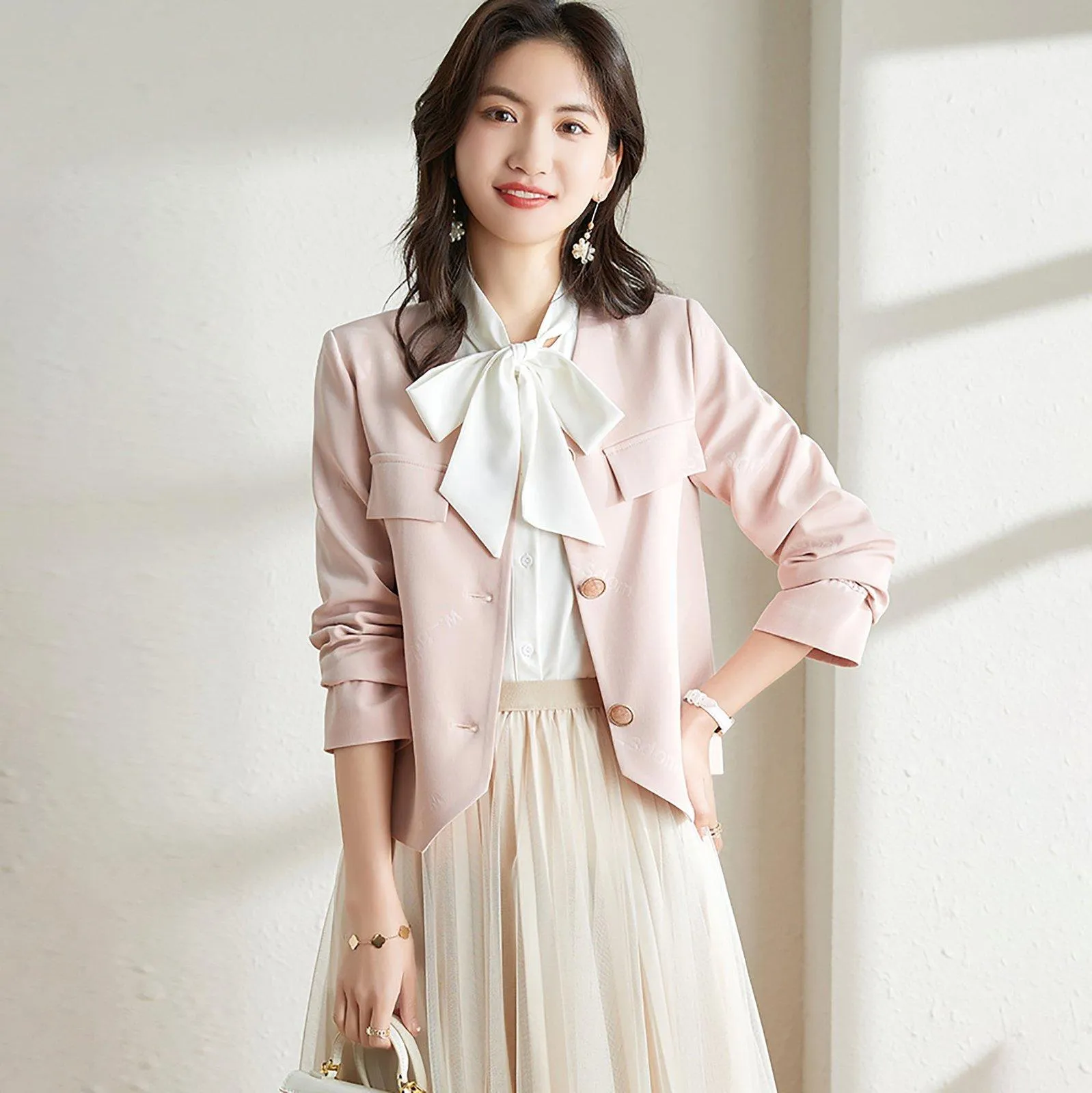 Spring Pink Short Jacket Green Cardigan Blazer Coat