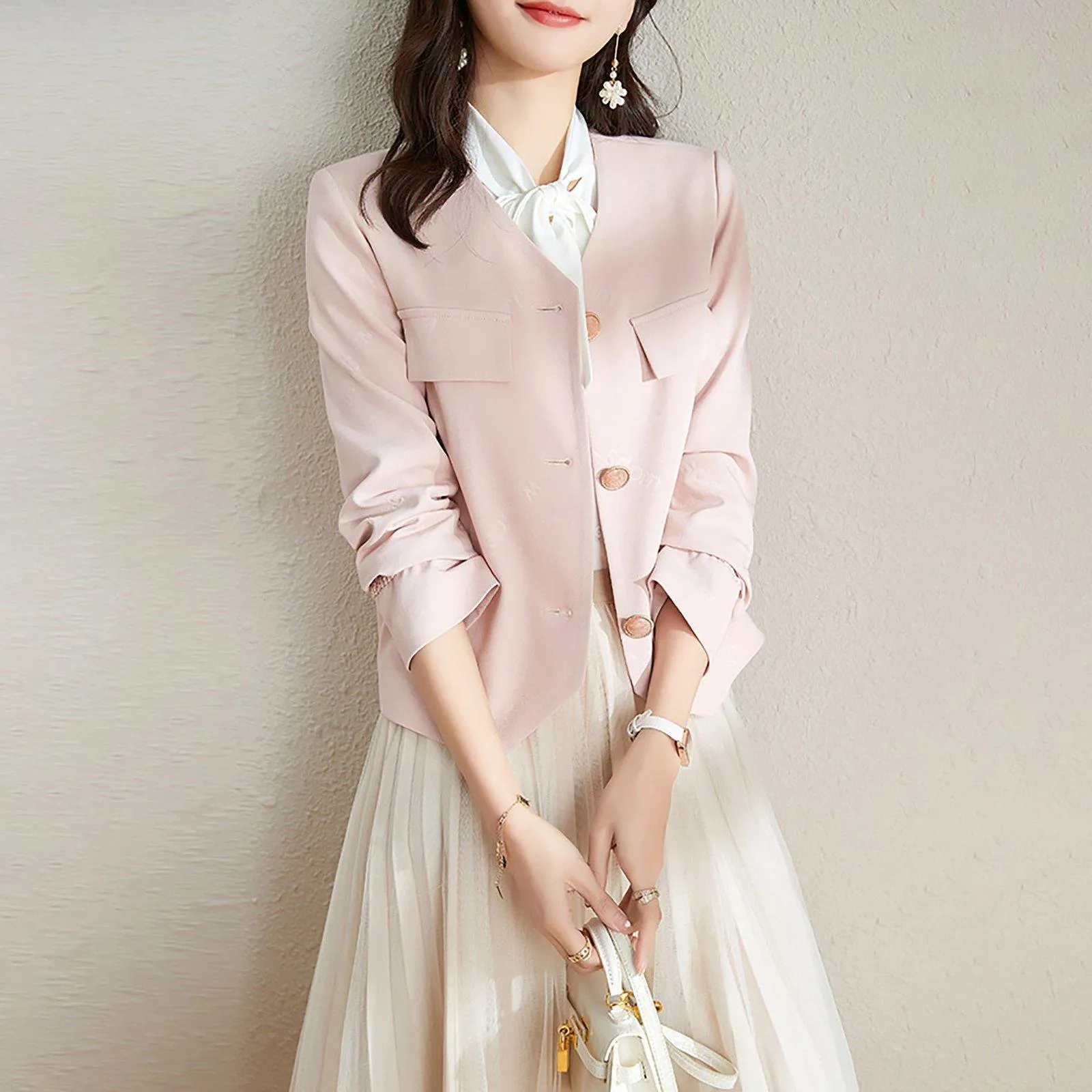 Spring Pink Short Jacket Green Cardigan Blazer Coat