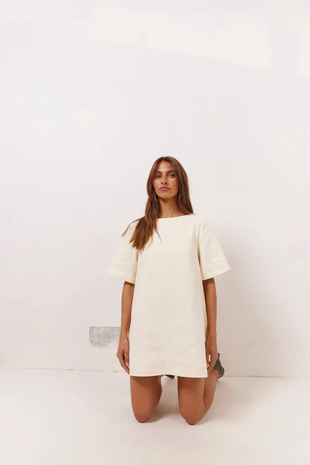 Suki Denim Mini Dress Cream