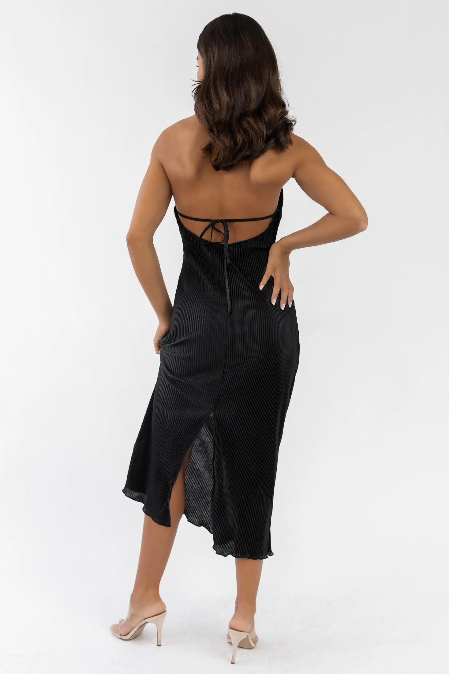 Sunset Secret Black Halter Midi Dress