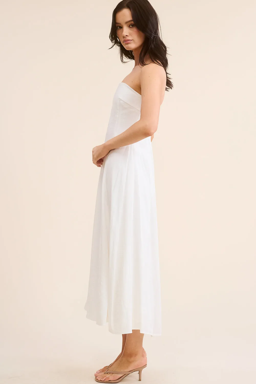 White Strapless Midi Dress