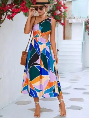 Women's Midi-dress One shoulder Printed